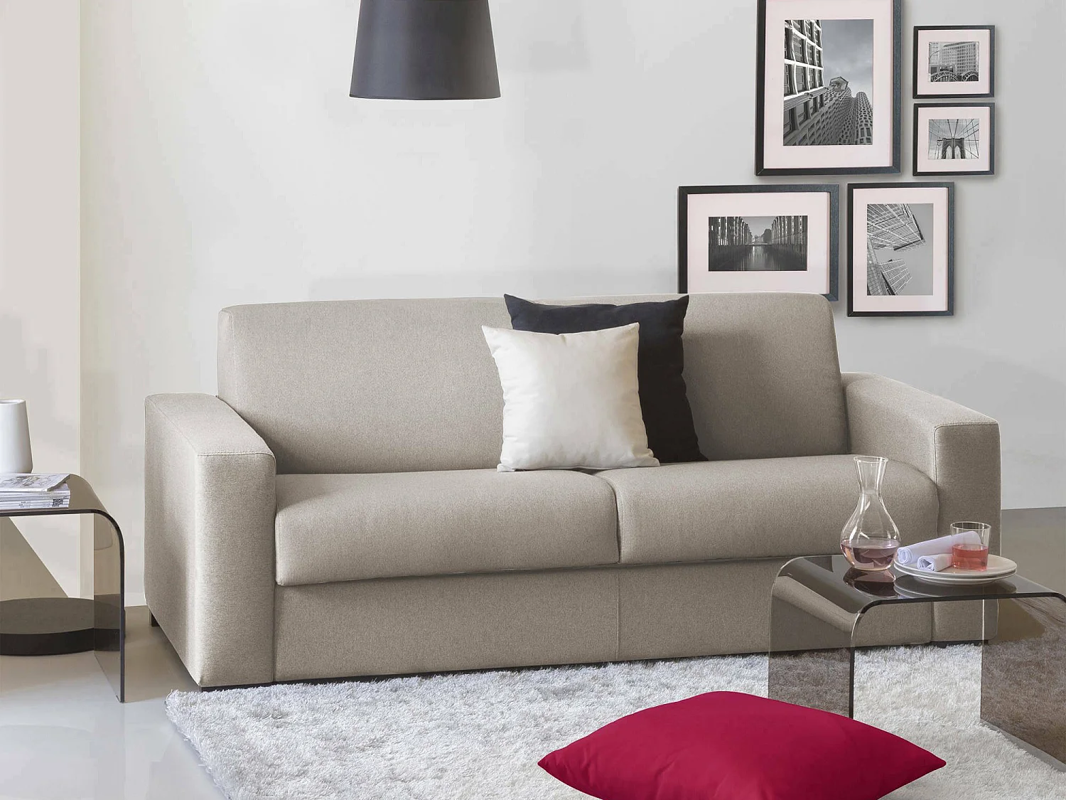 Divano Fisso 3 Posti Ayta, Sfoderabile Made in Italy, 95x220 cm Grigio Tortora