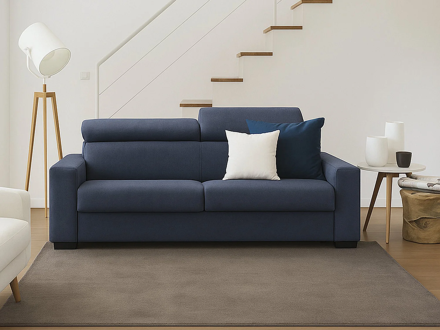 Canapé fixe Diannon, Grand Canapé 2 places, 100% Made in Italy, Canapé Salon, en tissu matelassé, avec appuis-tête réglables et accoudoirs fins, Cm 180x95h85, Bleu