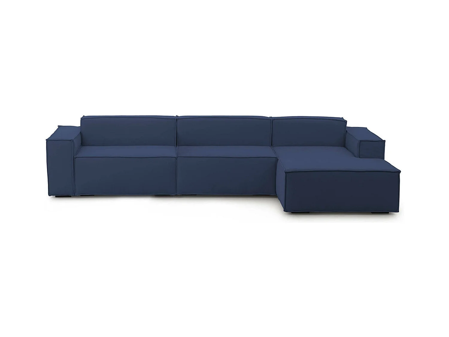 Canapé fixe Dmaiol, canapé modulable 4 places avec péninsule droite, 100% Made in Italy, Canapé moderne en tissu, 340x170h70 cm, Bleu