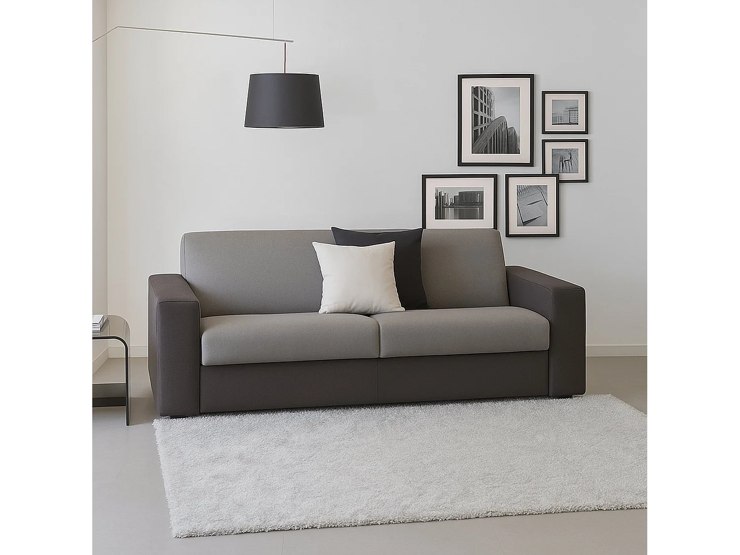 Canapé fixe Dmarchi, Grand canapé 2 places, 100% Made in Italy, Canapé de salon en tissu rembourré, avec accoudoirs standards, 200x95h90 cm, Gris et Anthracite