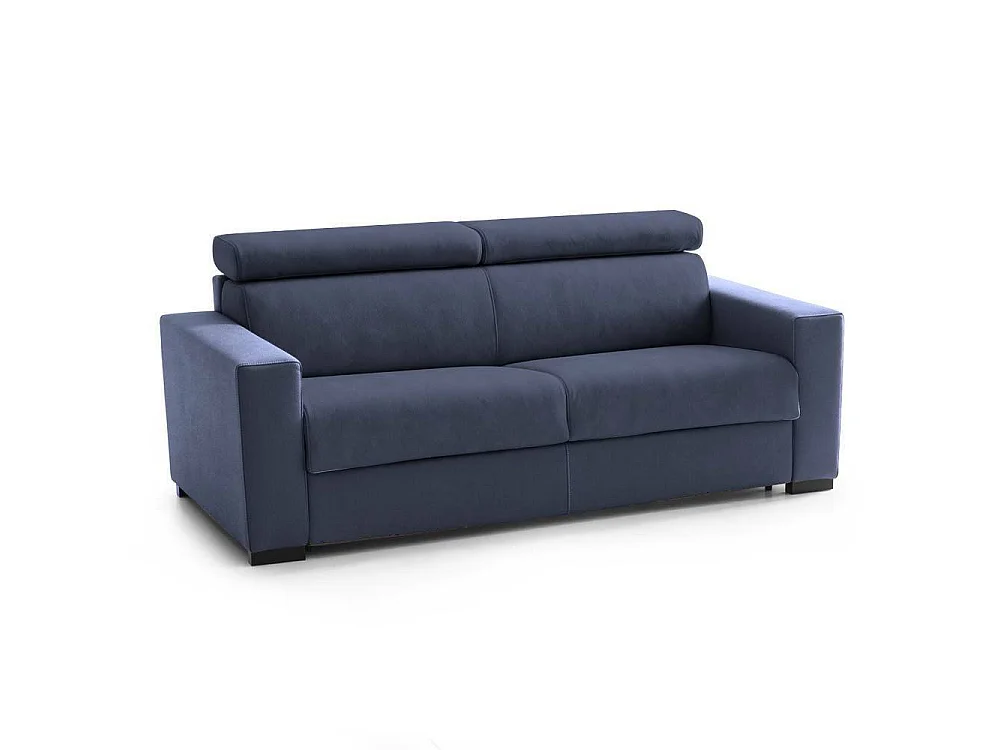 Canapé fixe Dmicel, canapé 3 places, 100% Made in Italy, Canapé de salon, en tissu rembourré, avec appuie-tête réglables et accoudoirs fins, 200x95h85 cm, Bleu