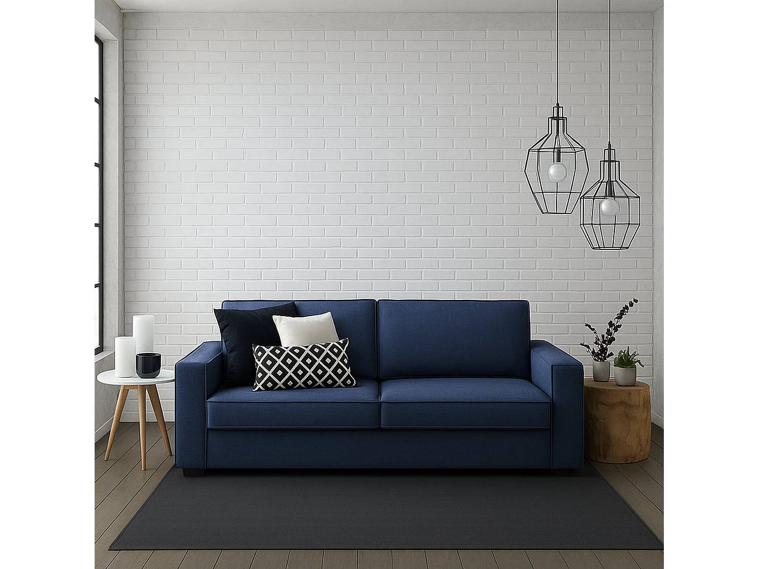 Divano Fisso 3 Posti Diopside, Sfoderabile Made in Italy, 95x220 cm blu