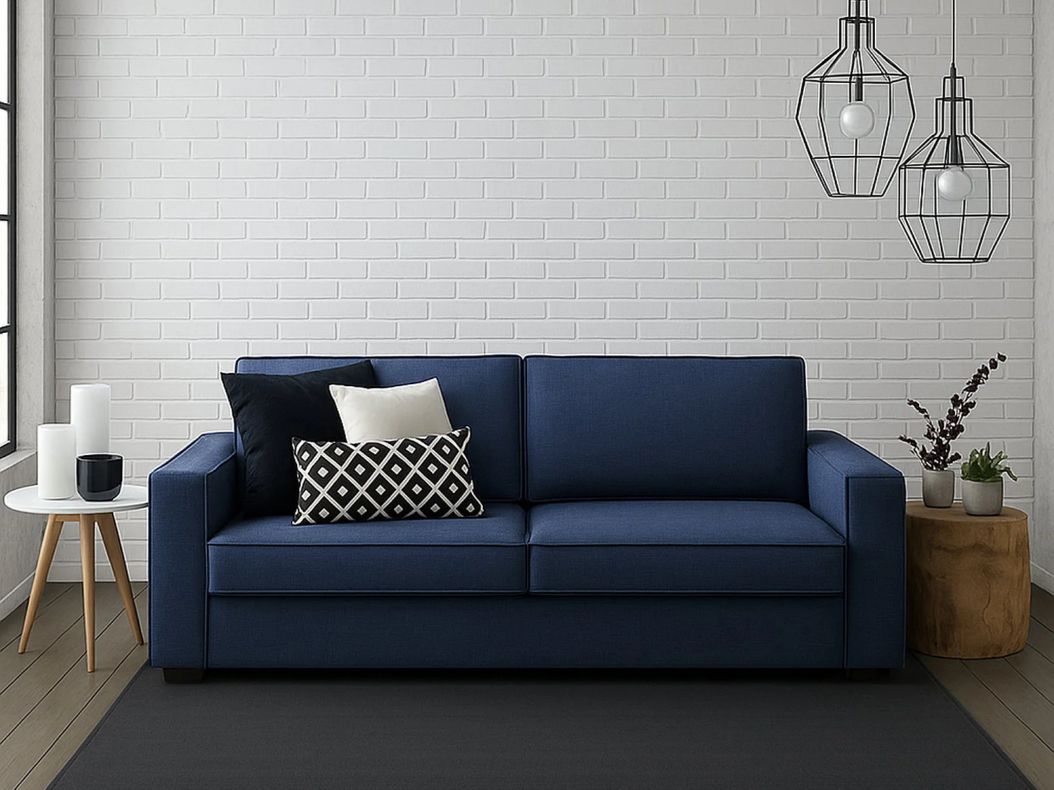 Divano Fisso 3 Posti Diopside, Sfoderabile Made in Italy, 95x220 cm blu