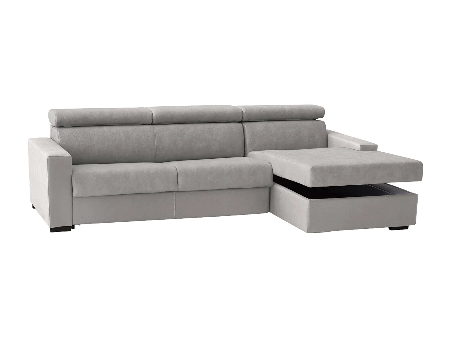 Sofá fijo con península Ameno, Sofá rinconera con chaise longue derecho en tela, Reposabrazos estándar, 100% Made in Italy, 280x95h85 cm, Gris