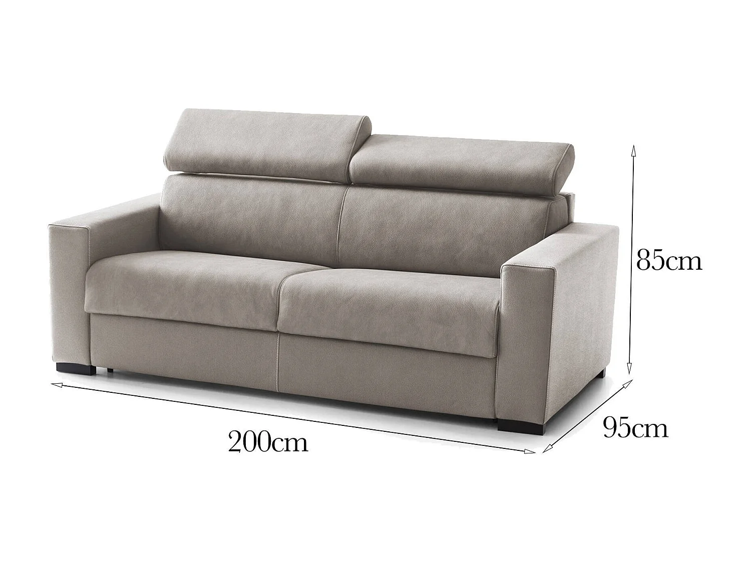 Divano Fisso 2 Posti Schiavo, Sfoderabile Made in Italy, 95x200x85h cm Grigio Tortora