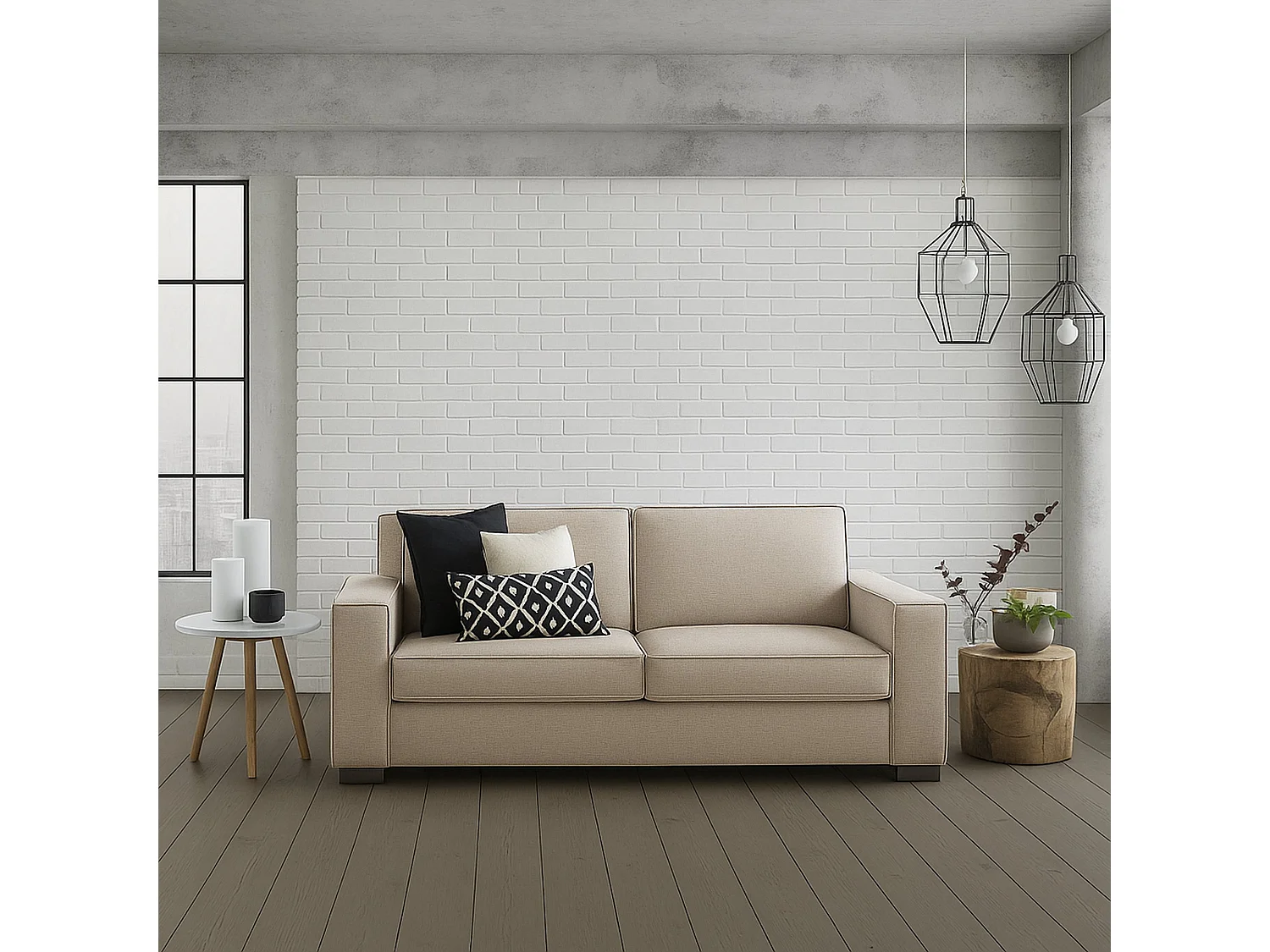 Festes Sofa Dospin, 3-Sitzer-Sofa, 100% Made in Italy, Wohnzimmersofa aus Stoff, mit Standard-Armlehnen, Cm 220x95h90, Beige