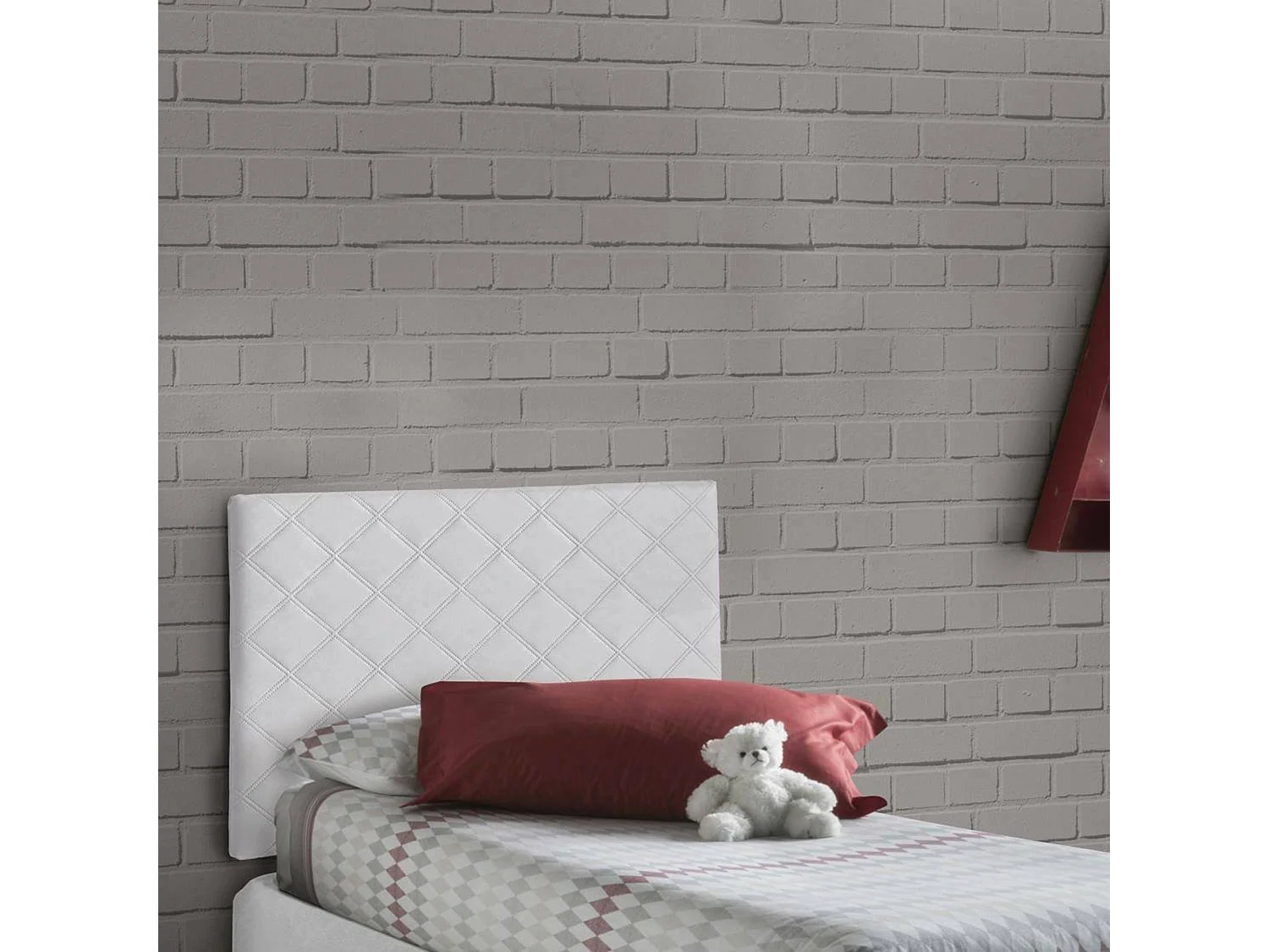 Lit simple Dbeukem, tête de lit murale en éco-cuir, 100% Made in Italy, adapté pour un lit simple, 90x60 cm, Blanc