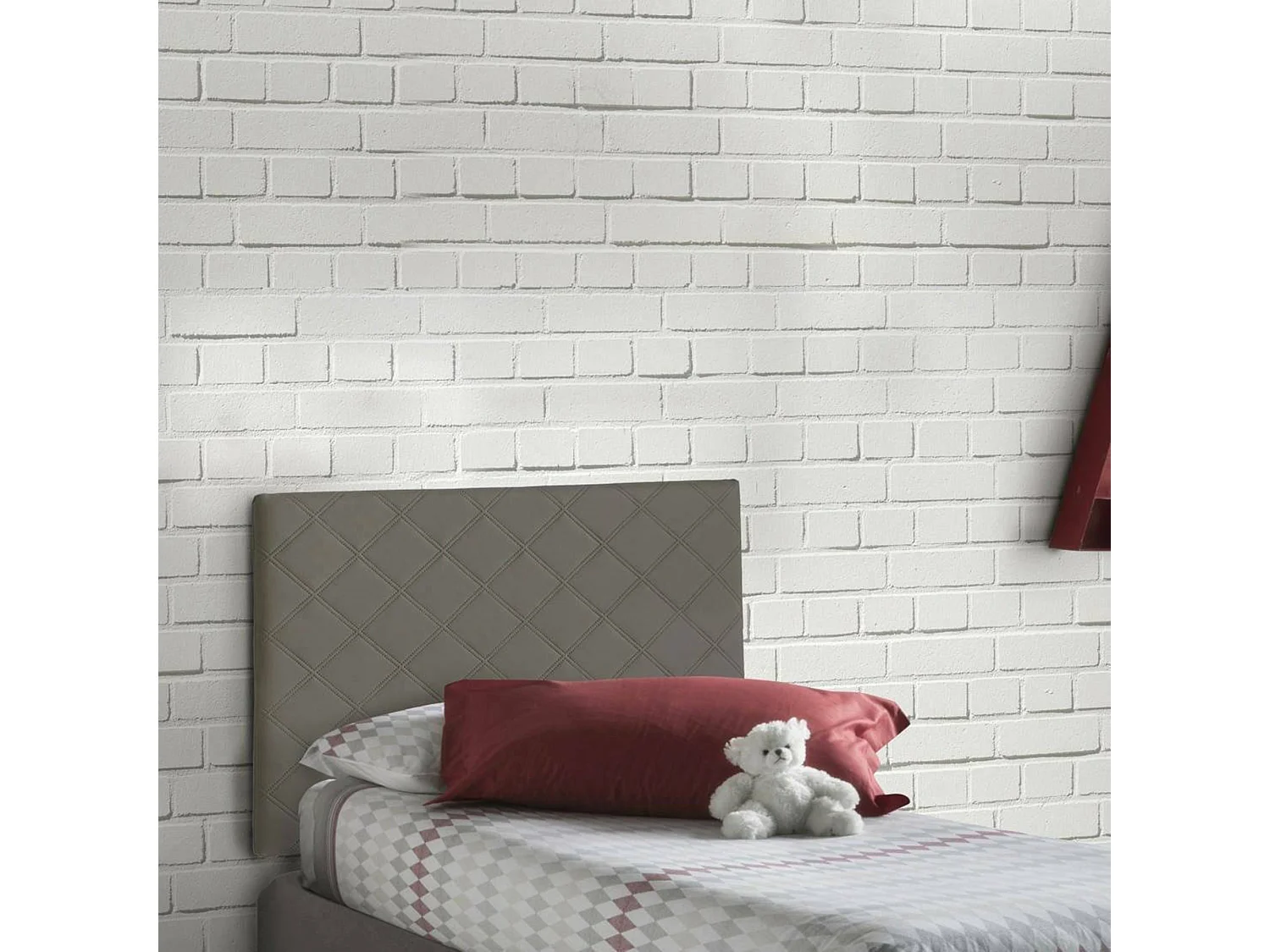 Lit simple Dbeukem, tête de lit murale en éco-cuir, 100% Made in Italy, adapté pour un lit simple, 90x60 cm, gris tourterelle