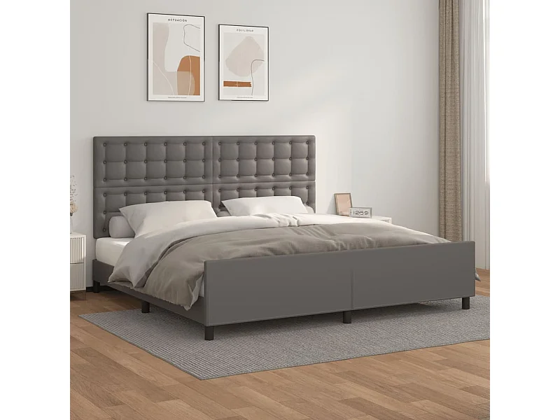 Giroletto con Testiera Grigio 200x200 cm in Similpelle