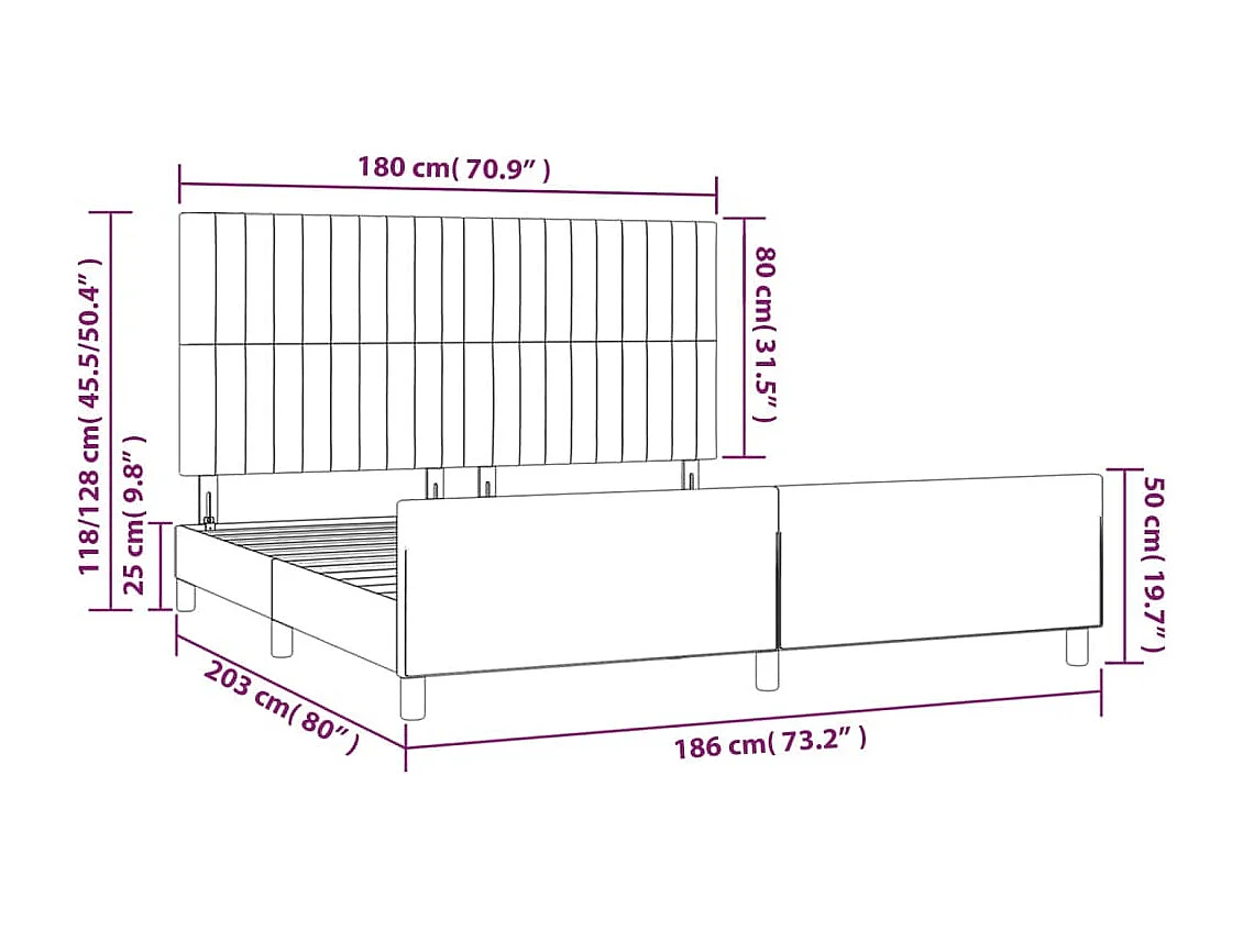 Cadre de lit sans matelas noir 180x200 cm tissu