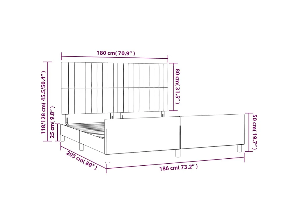 Cadre de lit sans matelas noir 180x200 cm tissu