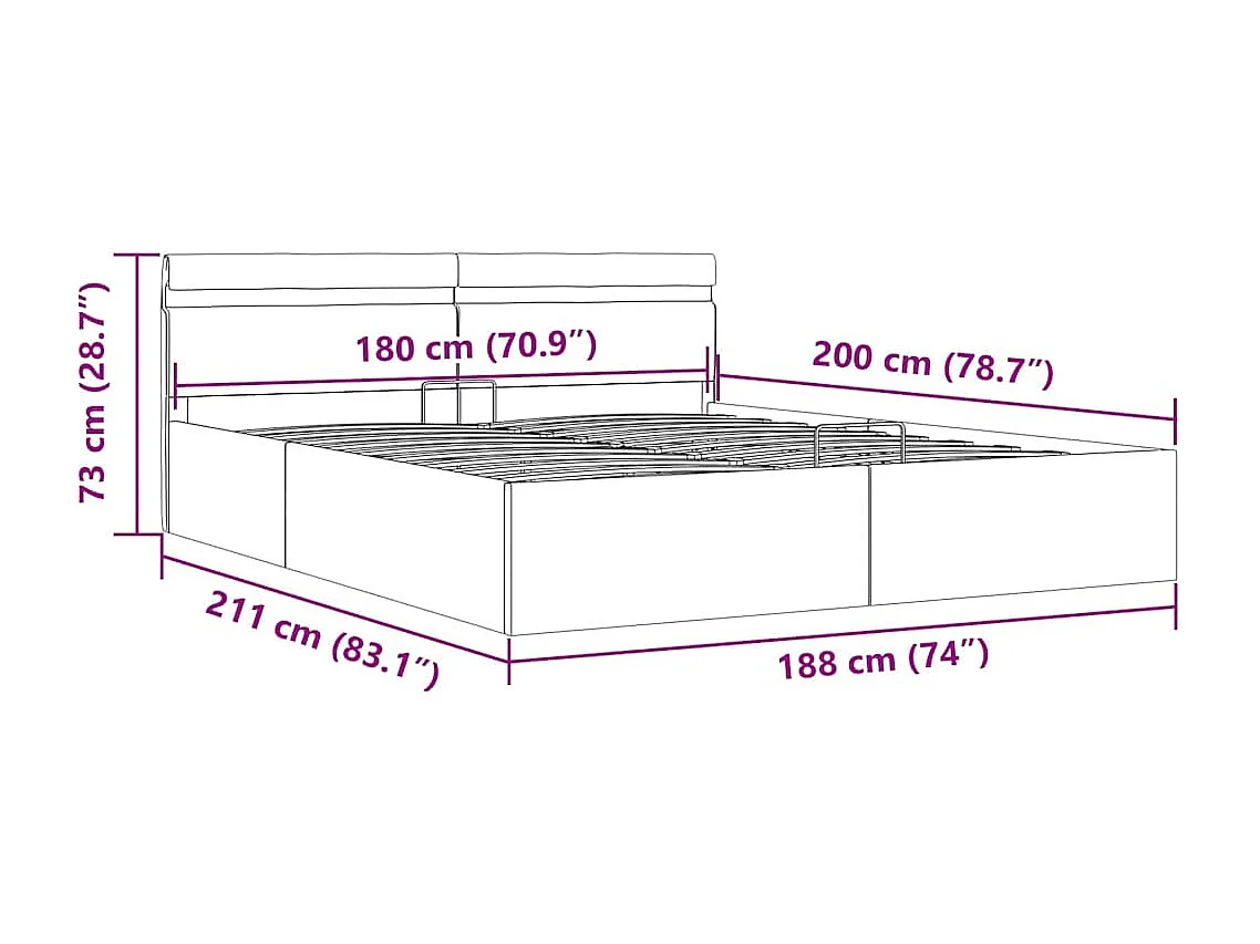 Bett mit Bettkasten Hydraulisch LED Dunkelgrau Stoff 180x200 cm