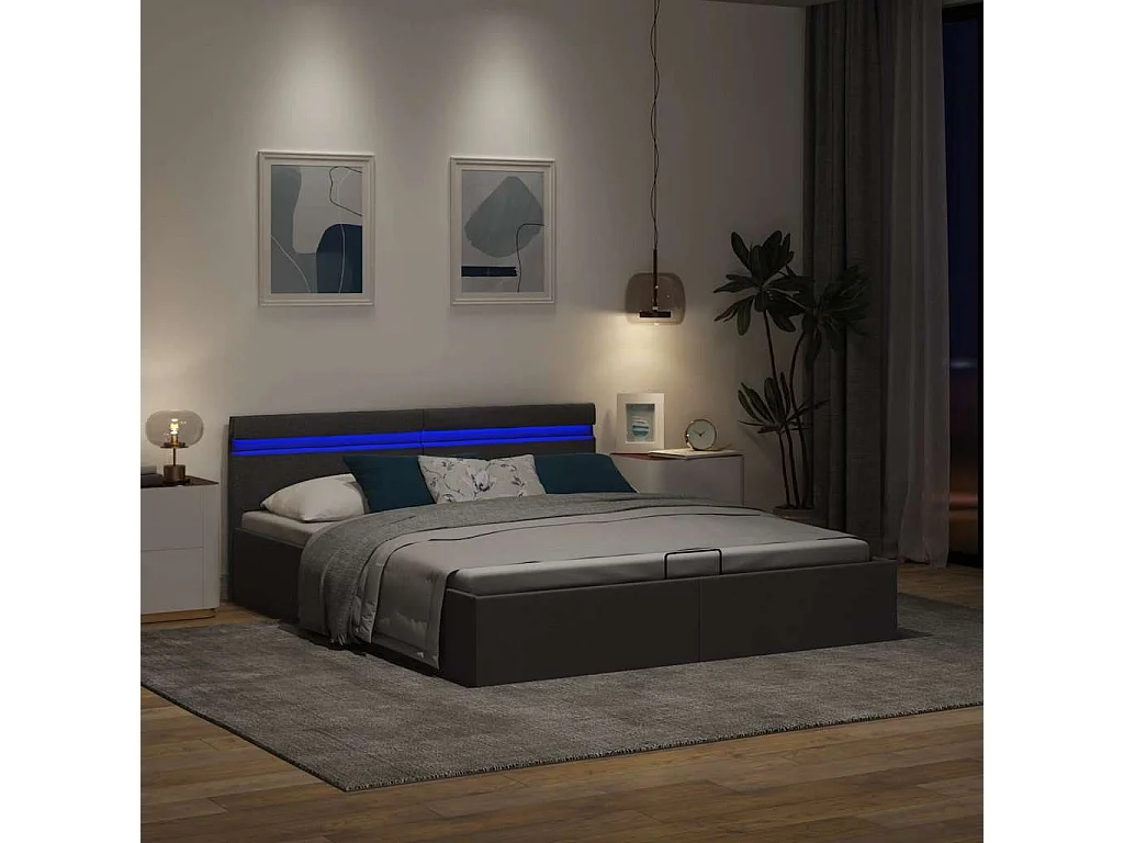 Giroletto con Contenitore e LED Grigio Scuro Tessuto 180x200 cm