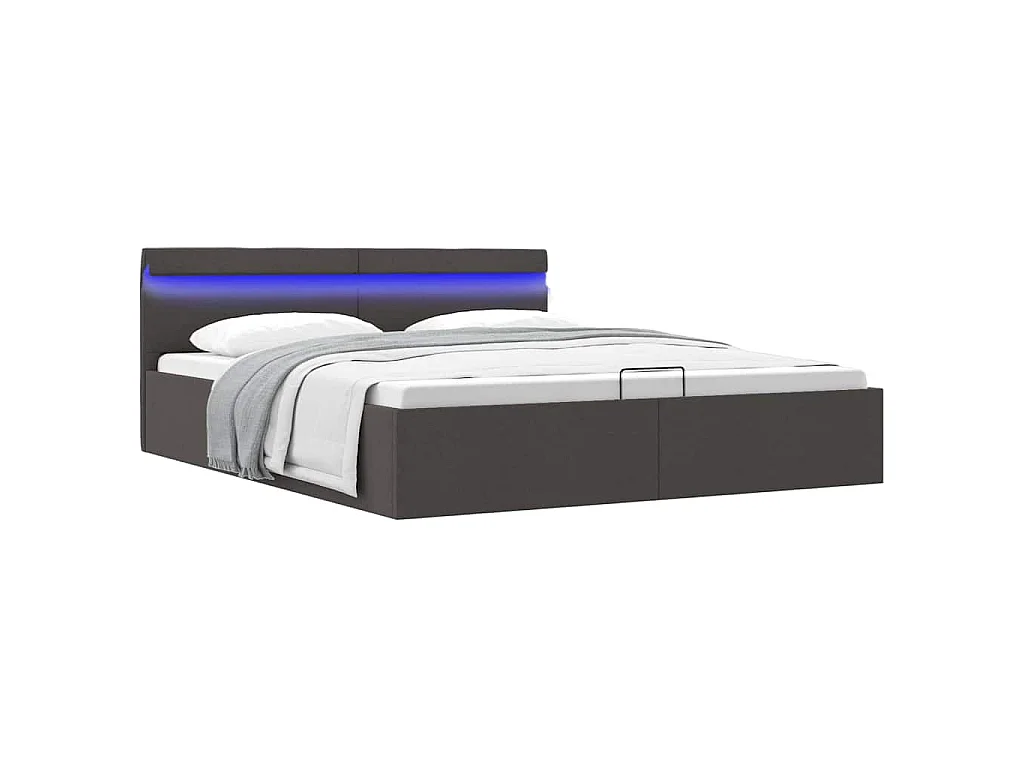 Cama hidráulica c/ arrumação LED 180x200cm tecido cinza-escuro