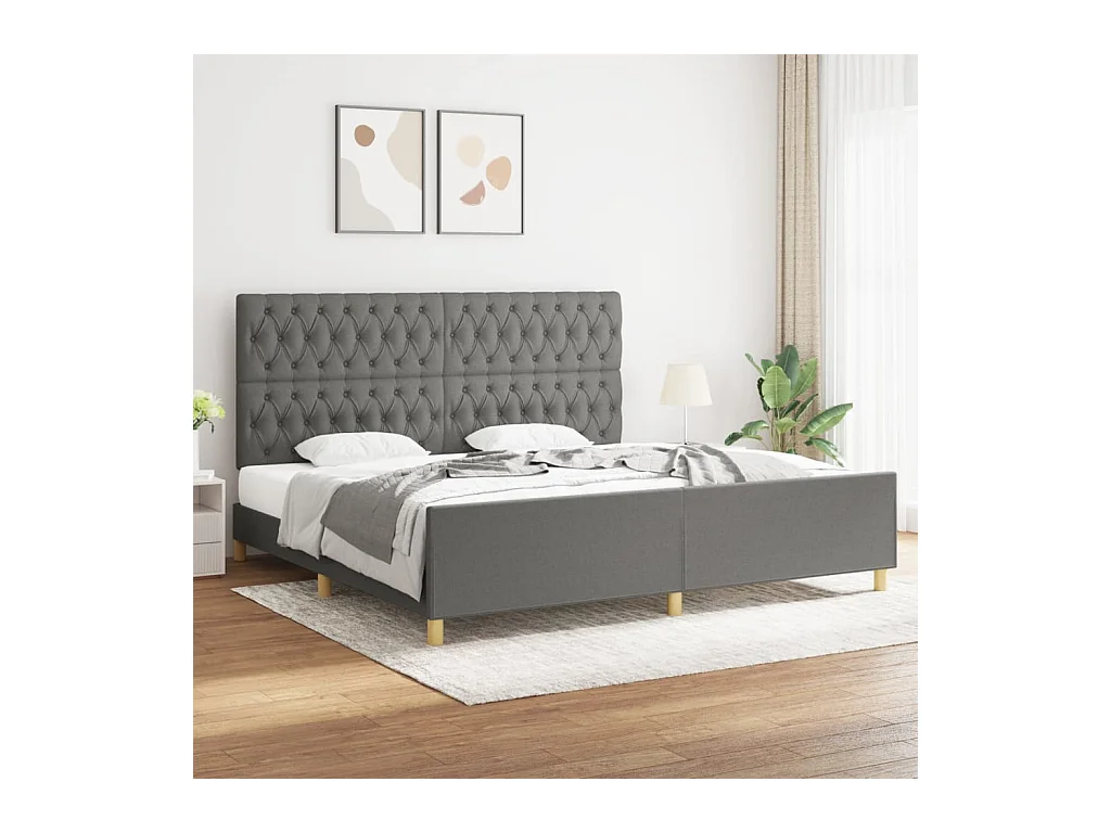 Bettgestell mit Kopfteil Dunkelgrau 200x200 cm Stoff