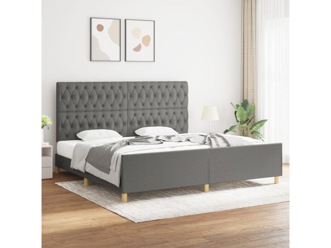Estrutura cama com cabeceira 200x200 cm tecido cinzento-escuro
