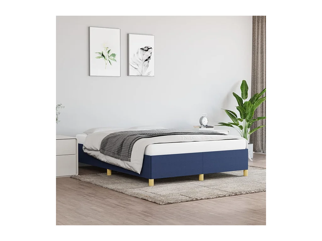 Cadre de lit sans matelas bleu 140x190 cm tissu
