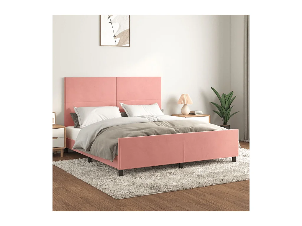 Cadre de lit sans matelas rose 160x200 cm velours
