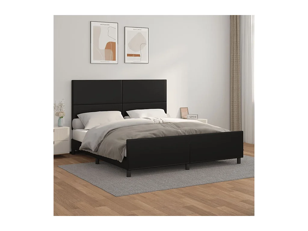 Bettgestell mit Kopfteil Schwarz 160x200 cm Kunstleder