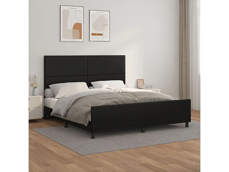 Bettgestell mit Kopfteil Schwarz 160x200 cm Kunstleder