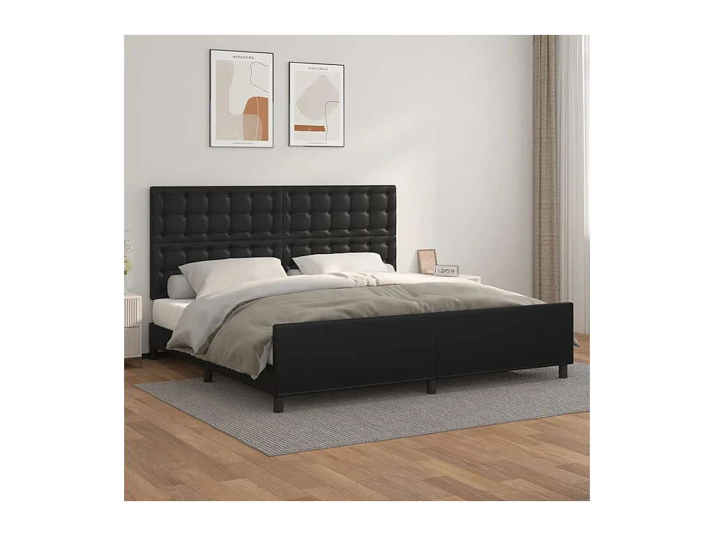 Giroletto con Testiera Nero 200x200 cm in Similpelle
