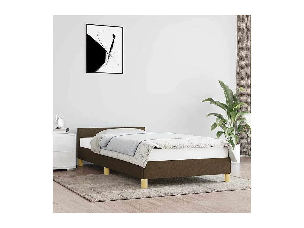 Cadre de lit sans matelas marron foncé 90x200 cm tissu