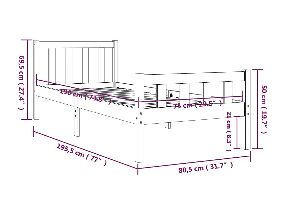 Cadre de lit sans matelas bois massif
