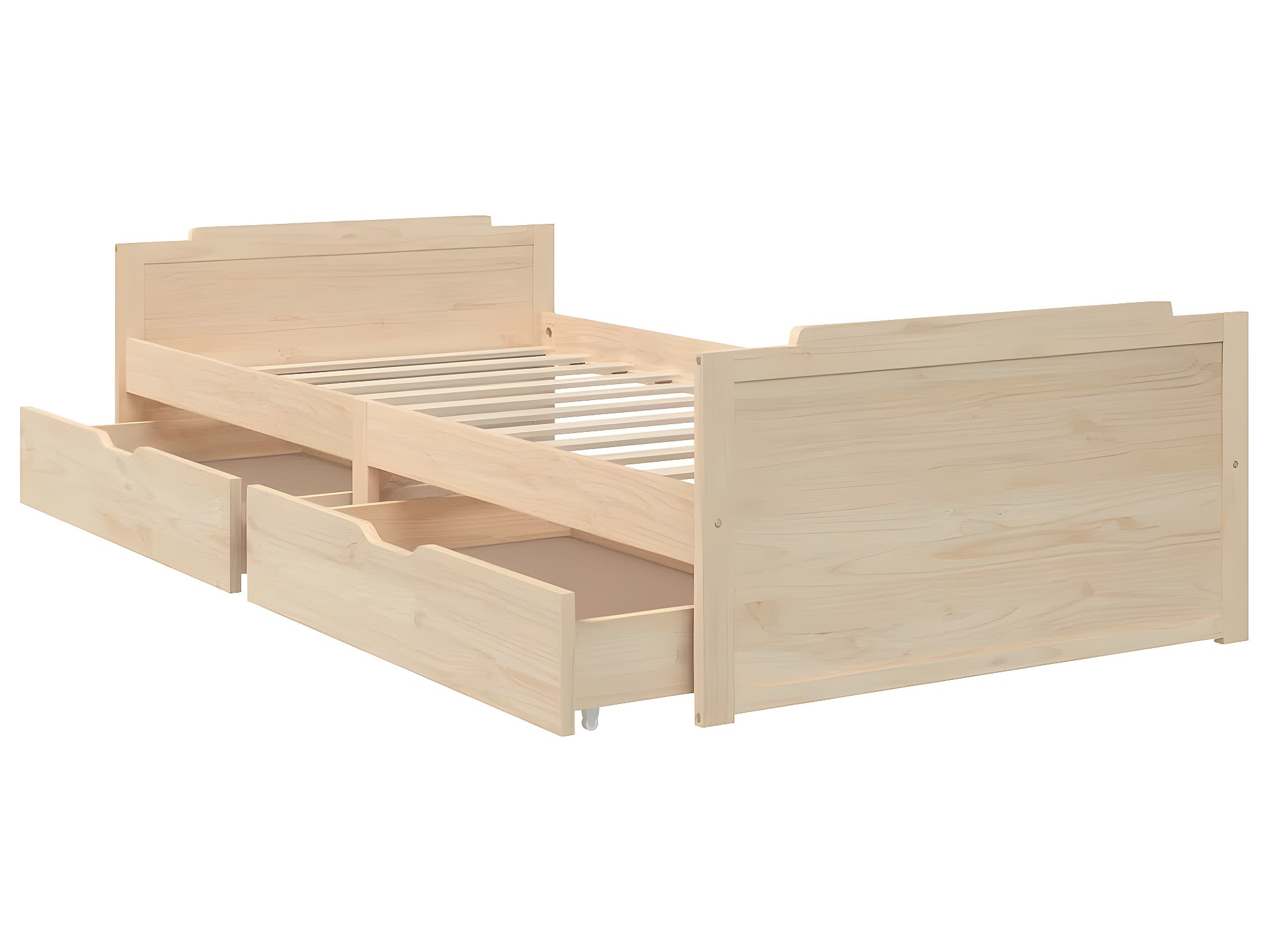 Lit adulte - 90x200 cm, cadre de lit avec tiroirs bois de pin massif