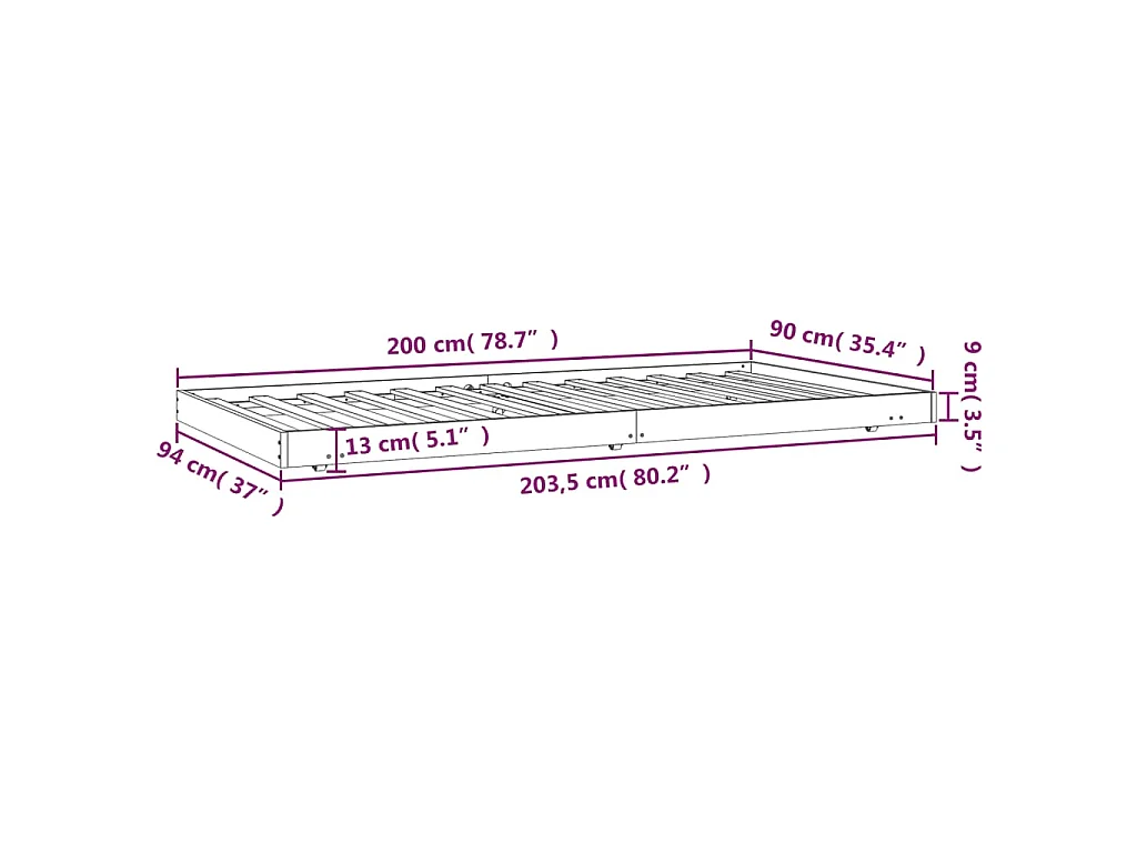 Cadre de lit sans matelas 90x200 cm bois de pin massif