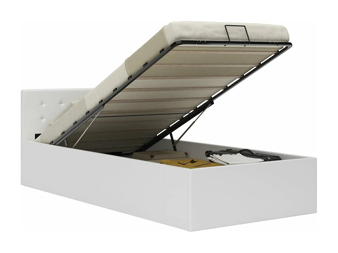 Bedframe met opslag hydraulisch kunstleer wit 100x200 cm