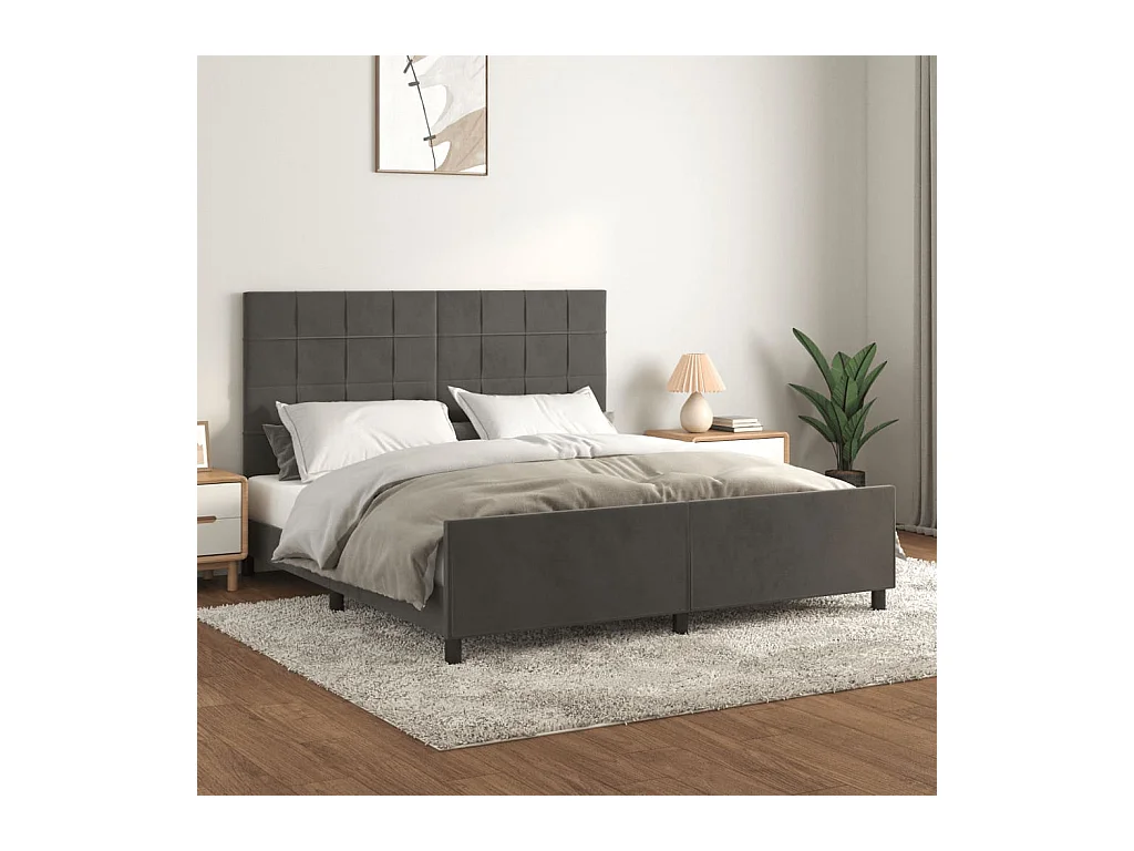 Cadre de lit sans matelas gris foncé velours