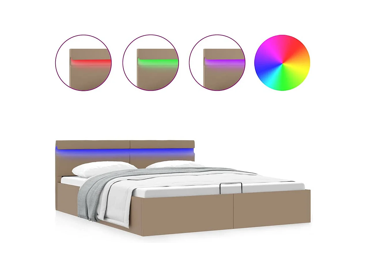 Stauraumbett mit LED Cappuccino-Braun Kunstleder 160×200cm