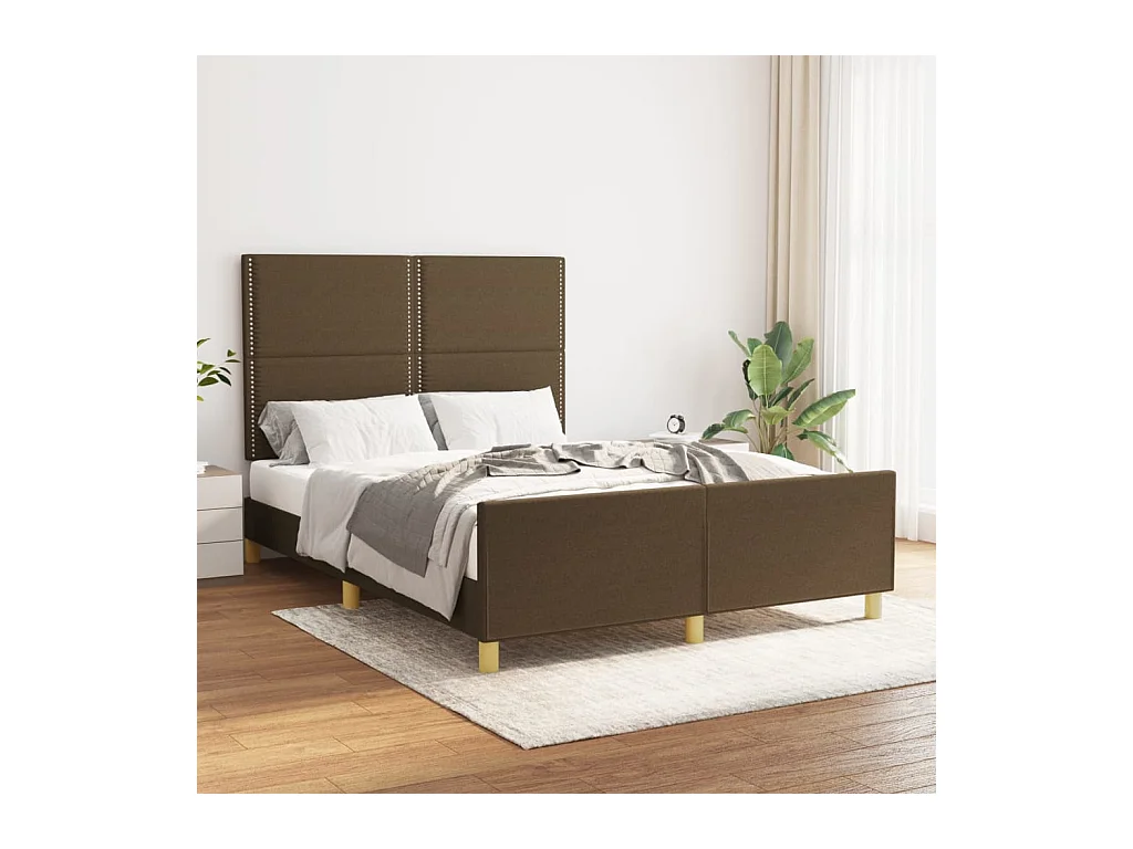 Cadre de lit sans matelas marron foncé 140x190 cm tissu