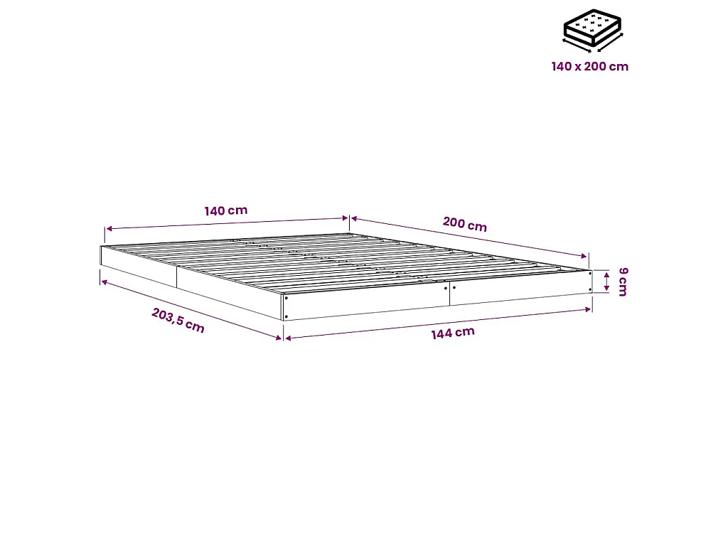 Cadre de lit sans matelas blanc 140x200 cm bois de pin massif