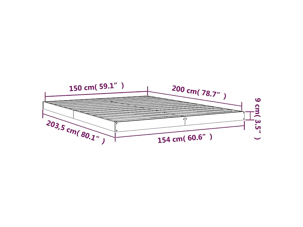 Cadre de lit sans matelas 150x200 cm bois massif de pin