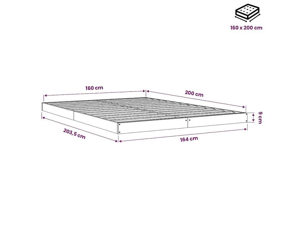 Cadre de lit sans matelas 150x200 cm bois massif de pin