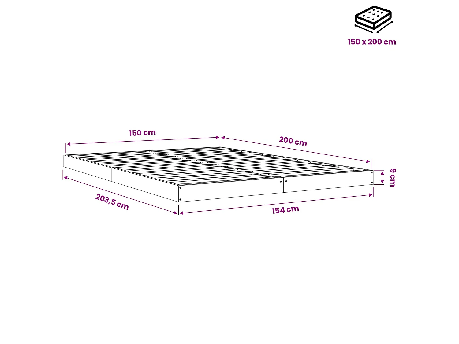 Bedframe massief grenenhout 150x200 cm