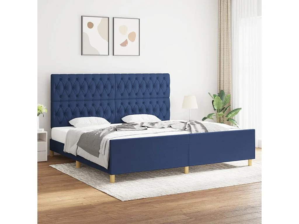 Cadre de lit sans matelas avec tête de lit bleu 200x200cm tissu