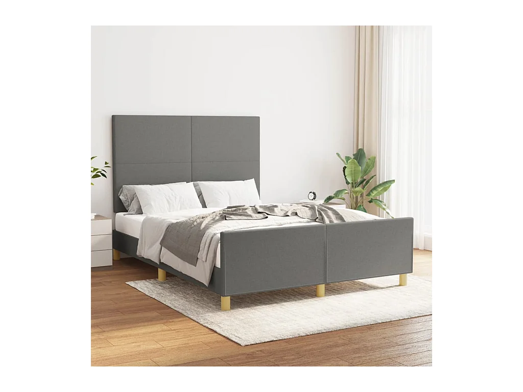 Cadre de lit sans matelas gris foncé 140x190 cm tissu