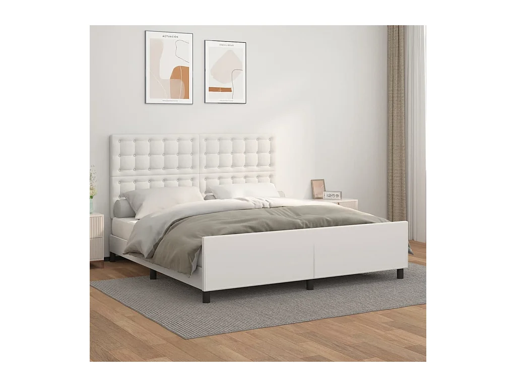 Cadre de lit sans matelas blanc similicuir
