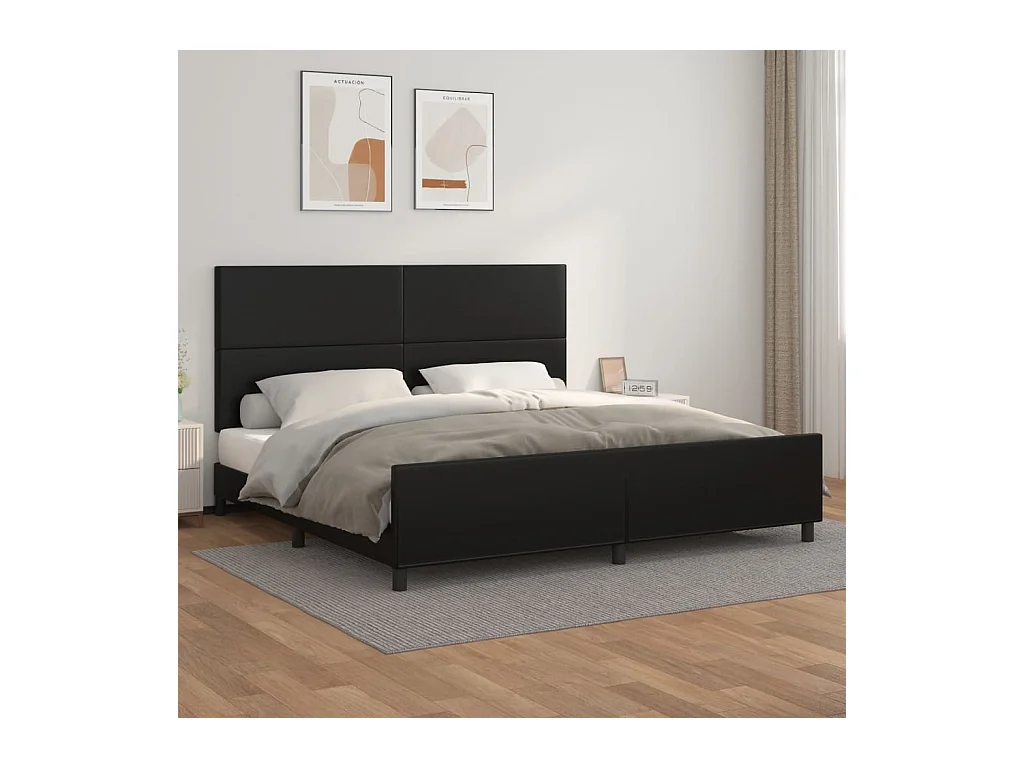 Giroletto con Testiera Nero 200x200 cm in Similpelle