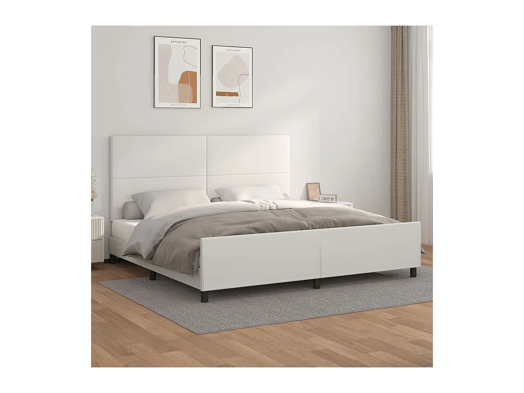 Bettgestell mit Kopfteil Weiß 200x200 cm Kunstleder