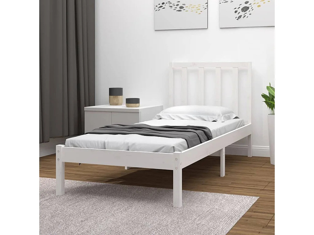 Estrutura de cama solteiro 90x190 cm pinho maciço branco