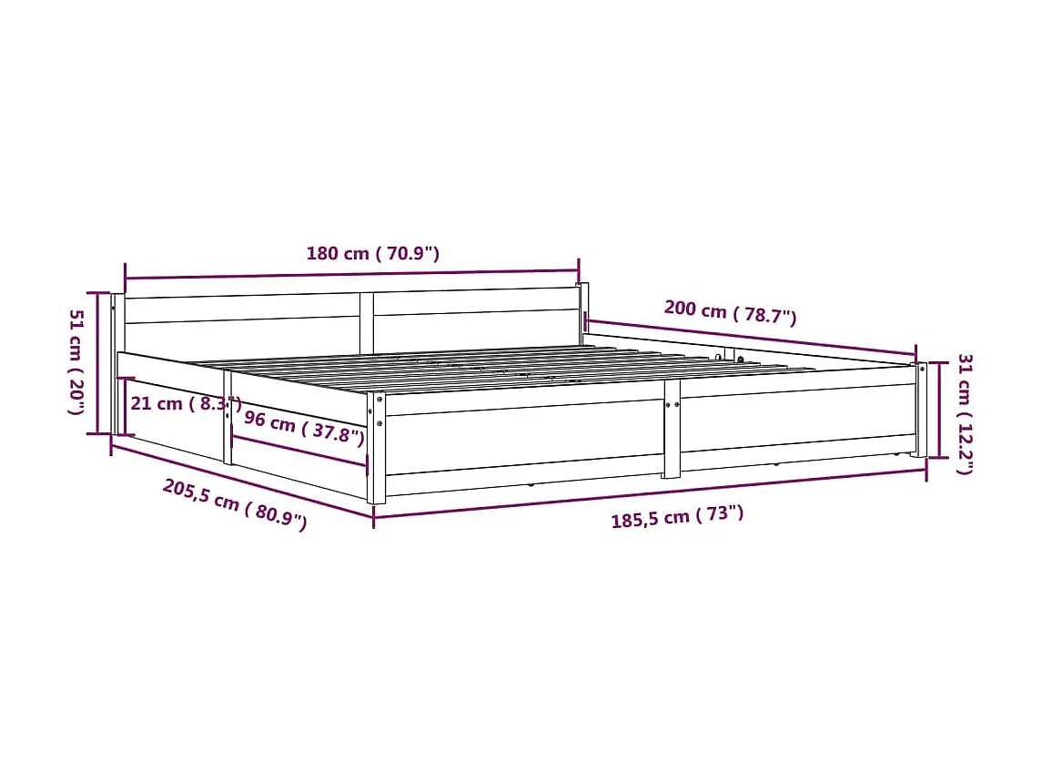 Bedframe met lades wit 180x200 cm Super King Size
