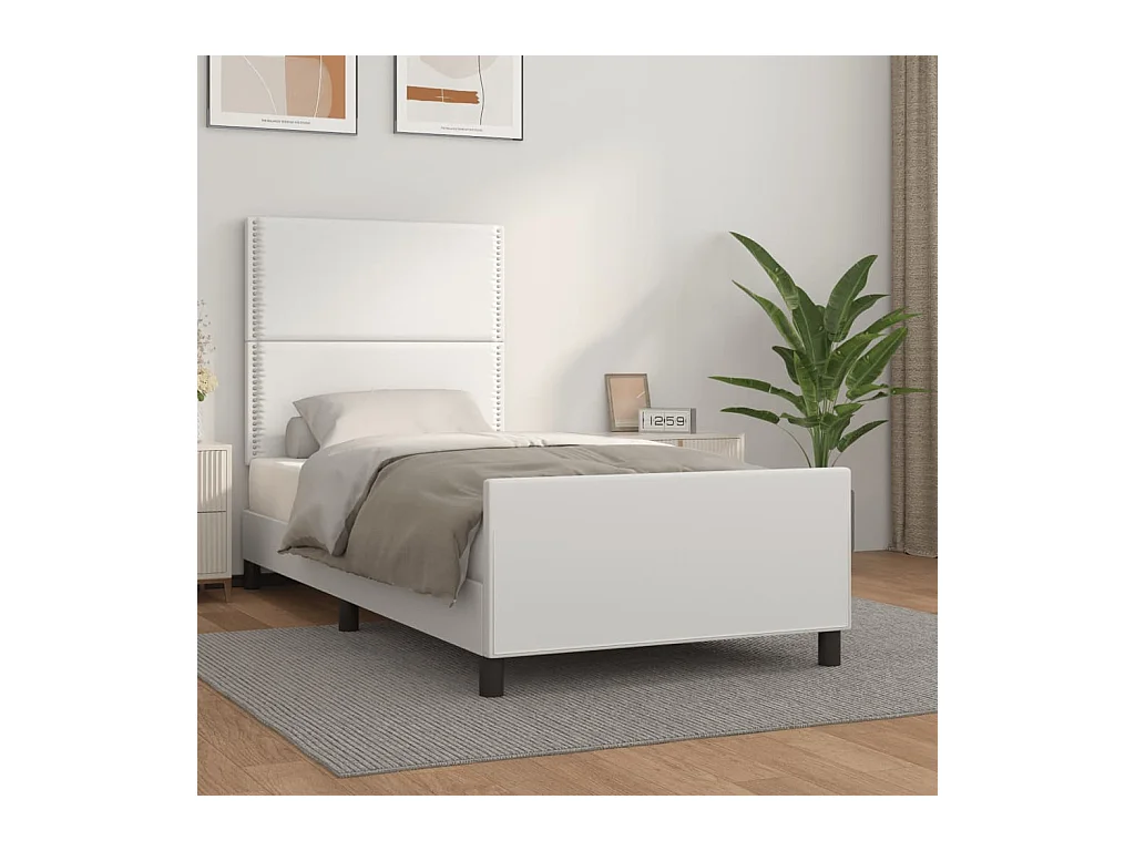 Bedframe met hoofdbord kunstleer wit 90x190 cm