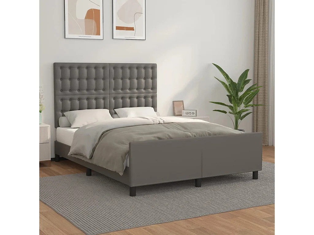 Bedframe met hoofdbord kunstleer grijs 140x190 cm