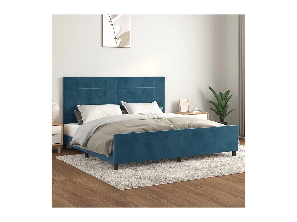 Cadre de lit sans matelas bleu foncé 200x200 cm velours
