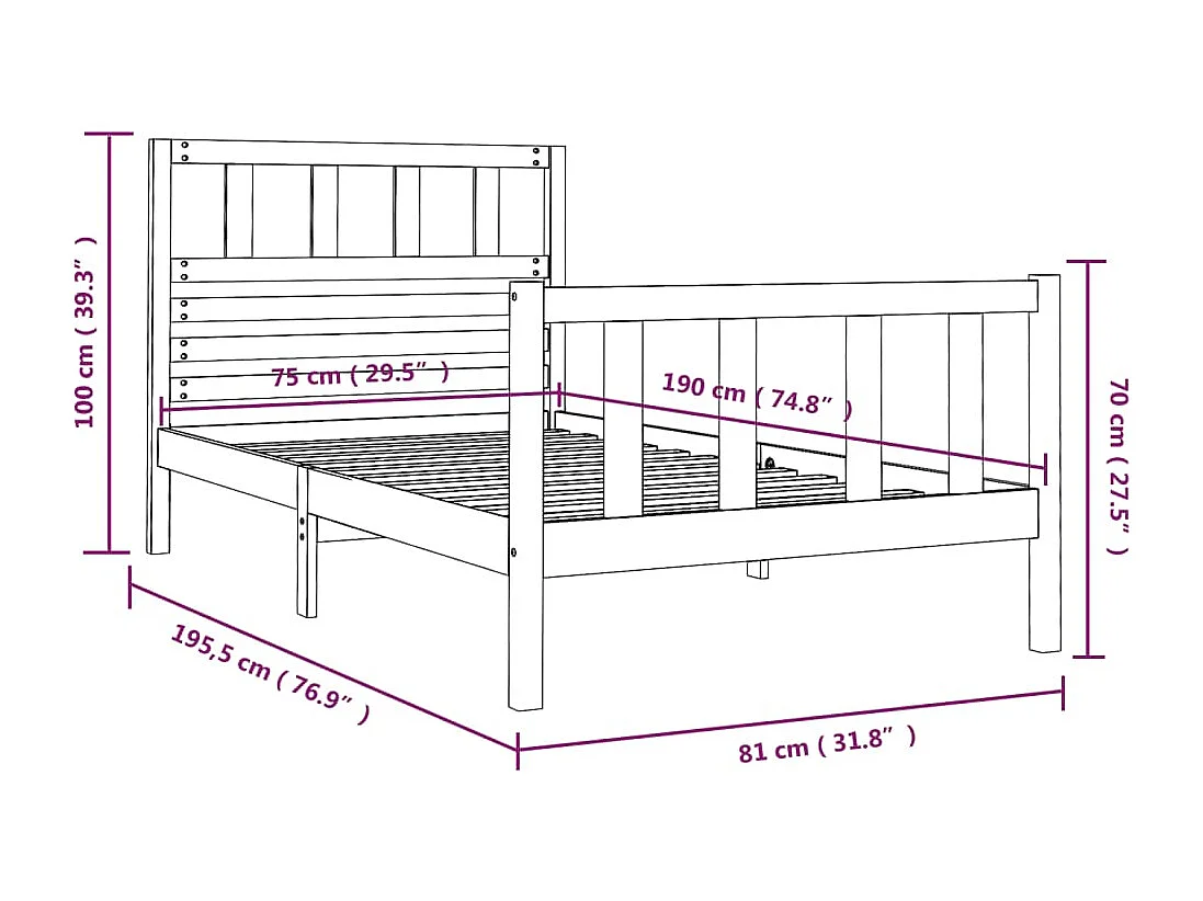 Massivholzbett 75x190 cm