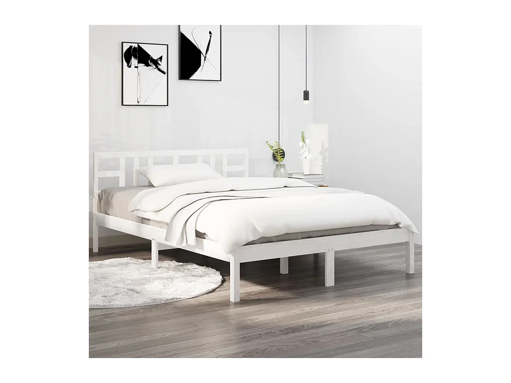 Cadre de lit sans matelas blanc 150x200 cm bois massif