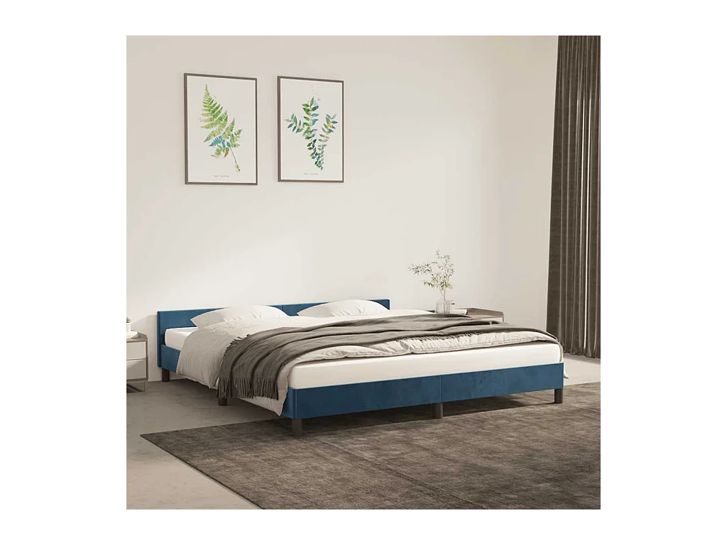 Cadre de lit sans matelas bleu foncé 180x200 cm velours